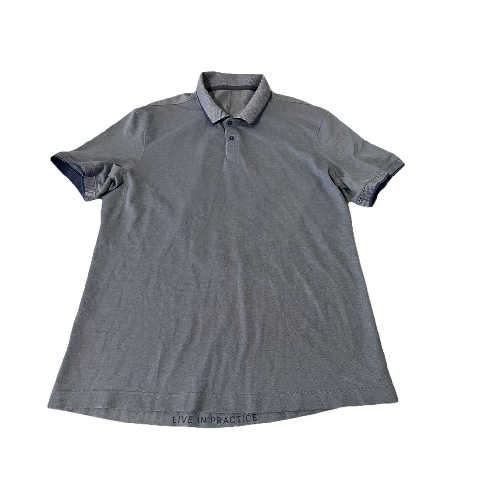 Lululemon Evolution Oxford Polo Shirt Mens Large Blue Short Sleeve Stretch EUC